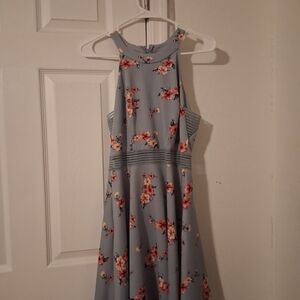 Floral Halter Mini Dress in Light Blue